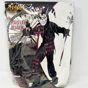 Spirit Halloween Sinister Jester Costume Black Red Evil Clown Mask Youth XL 14